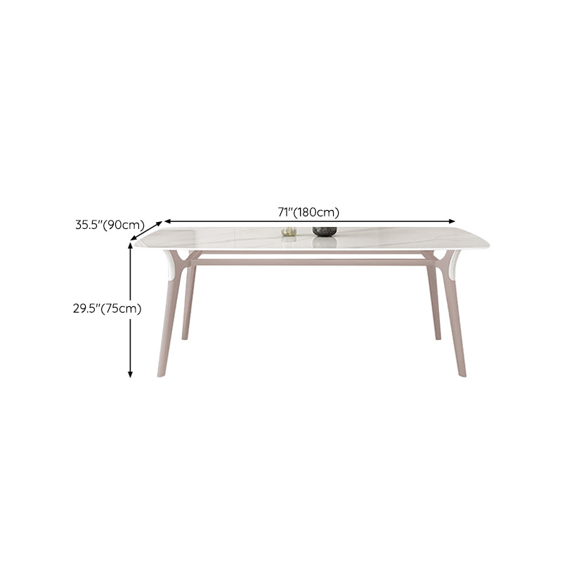 Glam Dinner Table Stone Rectangle Dining Room Table in White