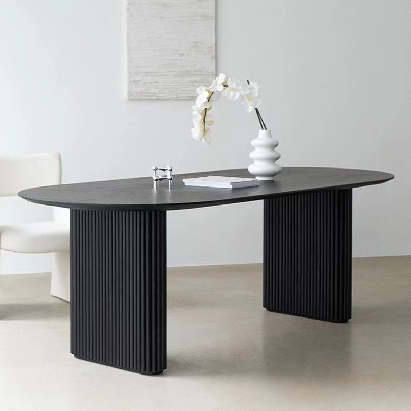 Simplicity Style Dinette Table Solid Wood Oval Dinner Table in Black