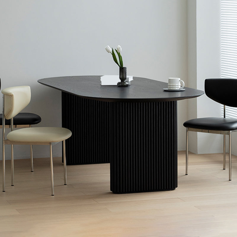 Simplicity Style Dinette Table Solid Wood Oval Dinner Table in Black