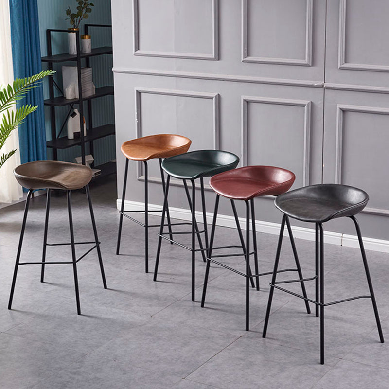 Industrial Style Counter Stool Armless Upholstered Bar Stool with Metal Legs