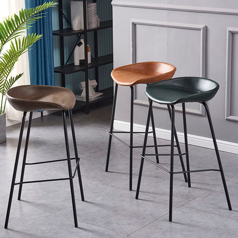Industrial Style Counter Stool Armless Upholstered Bar Stool with Metal Legs