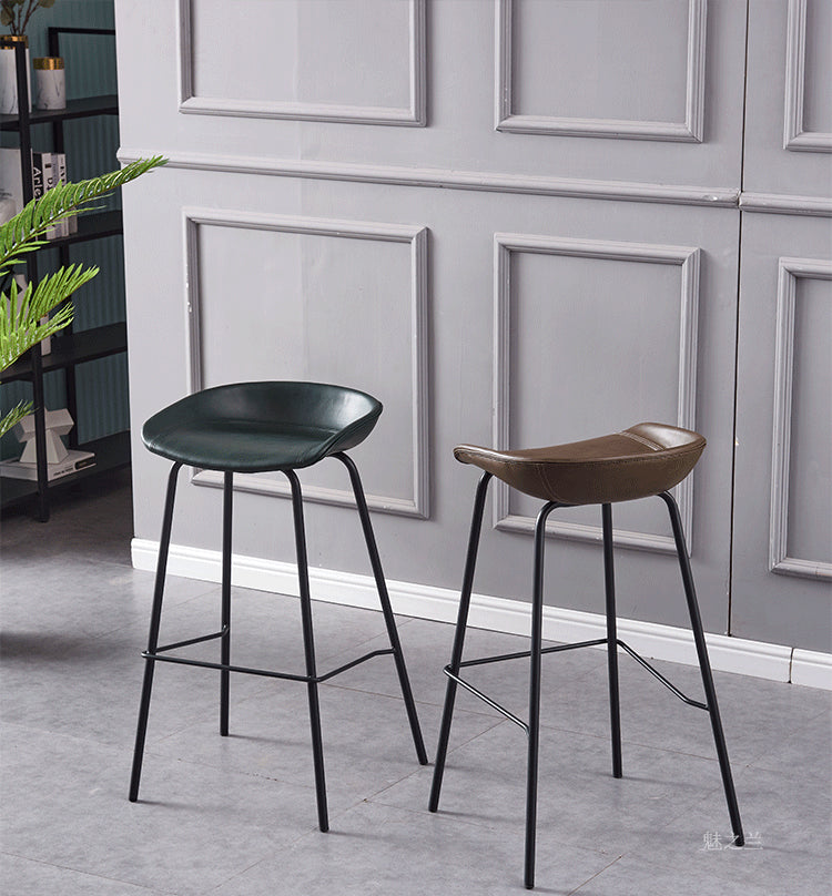Industrial Style Counter Stool Armless Upholstered Bar Stool with Metal Legs