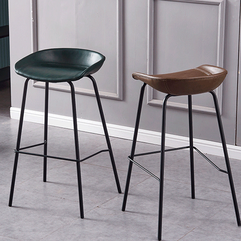 Industrial Style Counter Stool Armless Upholstered Bar Stool with Metal Legs