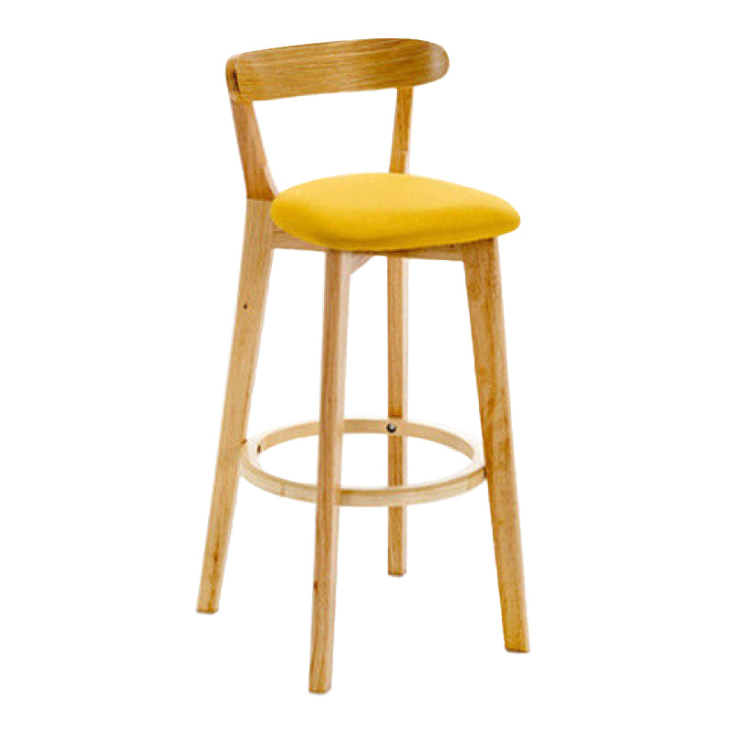 Industrial Backrest Counter Stool Rubber Wood Cafe Bar Stool with Cushion and Pedal