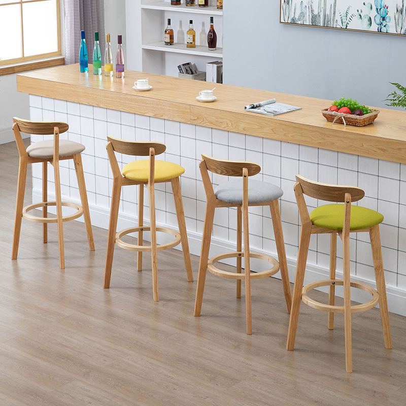 Industrial Backrest Counter Stool Rubber Wood Cafe Bar Stool with Cushion and Pedal