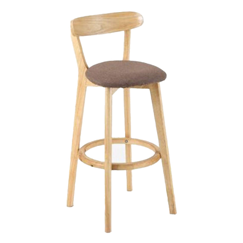 Industrial Backrest Counter Stool Rubber Wood Cafe Bar Stool with Cushion and Pedal