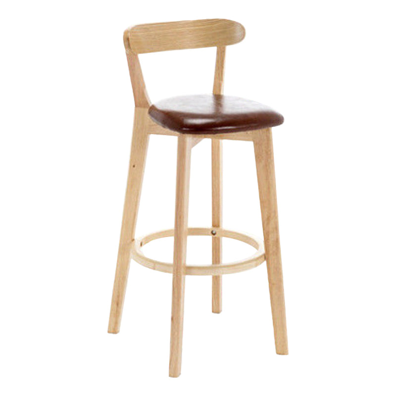 Industrial Backrest Counter Stool Rubber Wood Cafe Bar Stool with Cushion and Pedal