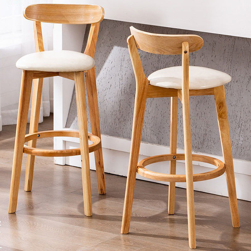 Industrial Backrest Counter Stool Rubber Wood Cafe Bar Stool with Cushion and Pedal