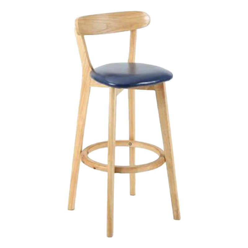 Industrial Backrest Counter Stool Rubber Wood Cafe Bar Stool with Cushion and Pedal