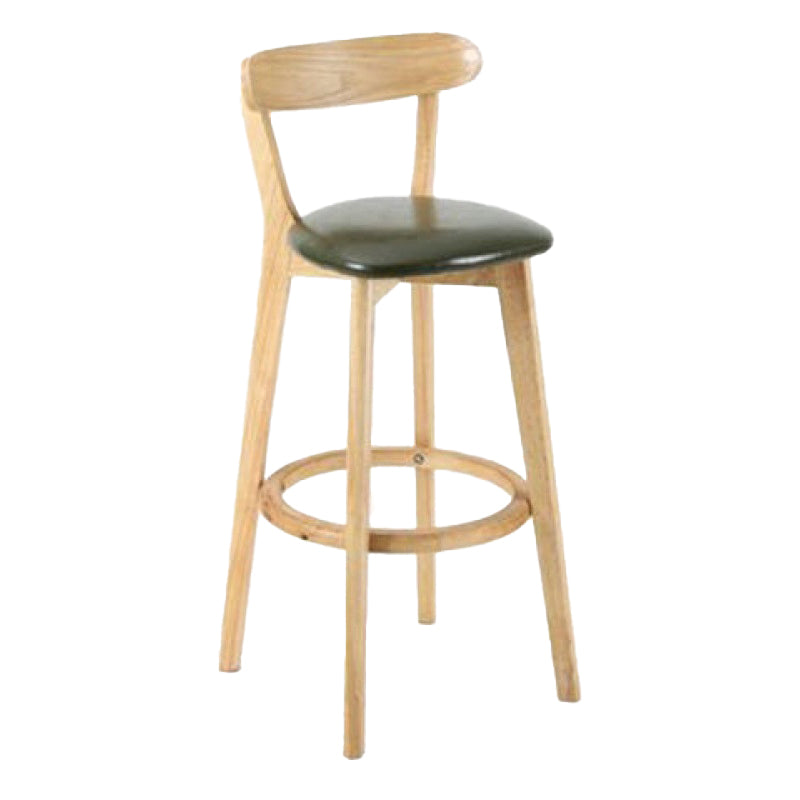 Industrial Backrest Counter Stool Rubber Wood Cafe Bar Stool with Cushion and Pedal
