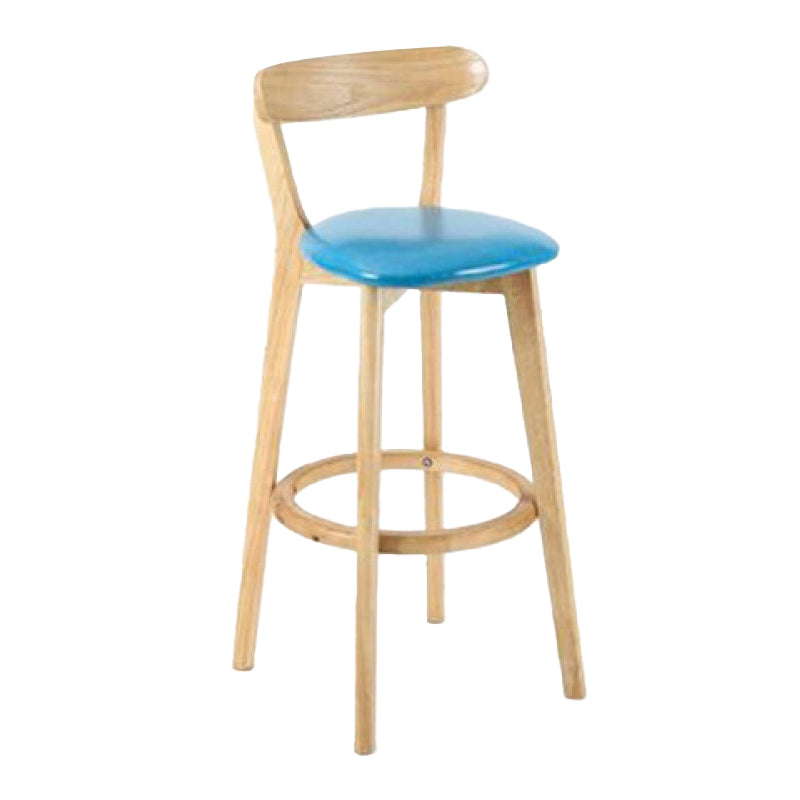 Industrial Backrest Counter Stool Rubber Wood Cafe Bar Stool with Cushion and Pedal