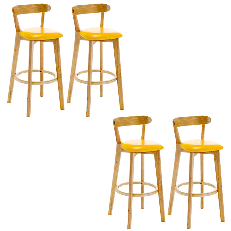 Industrial Backrest Counter Stool Rubber Wood Cafe Bar Stool with Cushion and Pedal