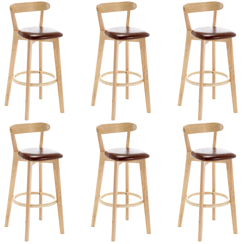 Industrial Backrest Counter Stool Rubber Wood Cafe Bar Stool with Cushion and Pedal