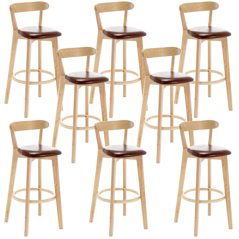 Industrial Backrest Counter Stool Rubber Wood Cafe Bar Stool with Cushion and Pedal