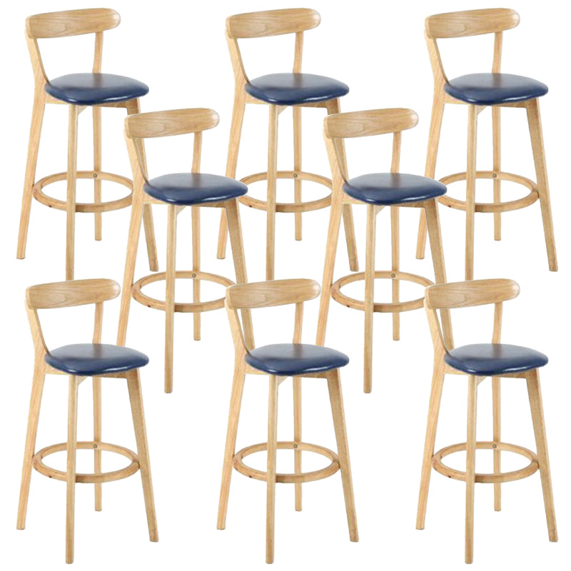 Industrial Backrest Counter Stool Rubber Wood Cafe Bar Stool with Cushion and Pedal