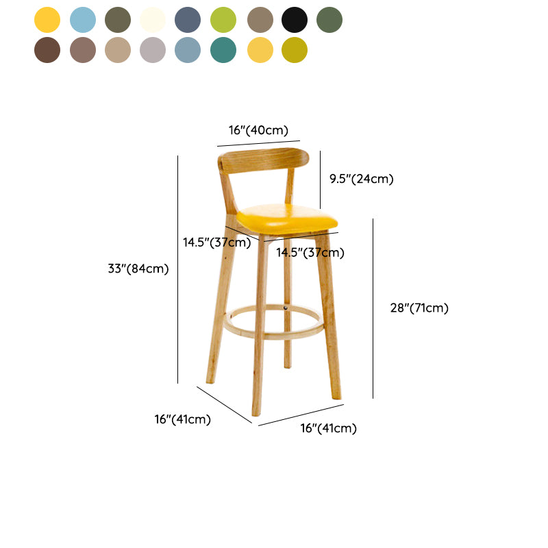 Industrial Backrest Counter Stool Rubber Wood Cafe Bar Stool with Cushion and Pedal