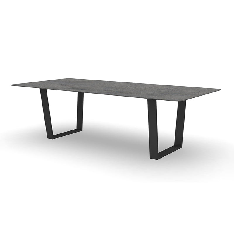 Modern Rectangle Patio Table Outdoor Stone Top and Steel Frame Dining Table