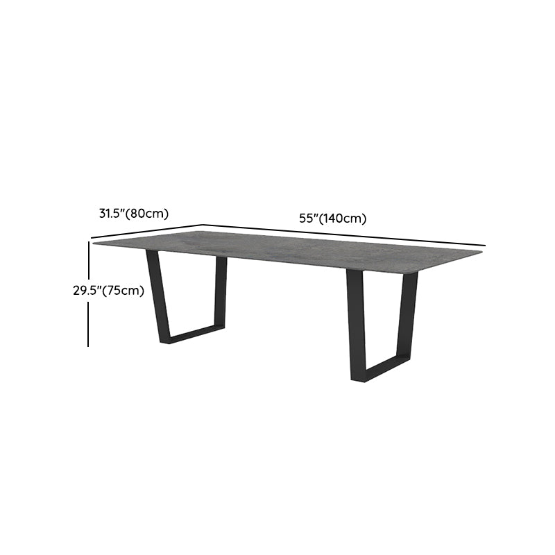 Modern Rectangle Patio Table Outdoor Stone Top and Steel Frame Dining Table