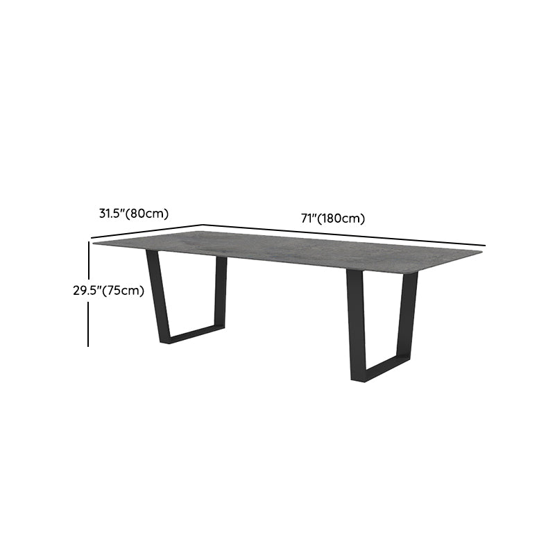 Modern Rectangle Patio Table Outdoor Stone Top and Steel Frame Dining Table