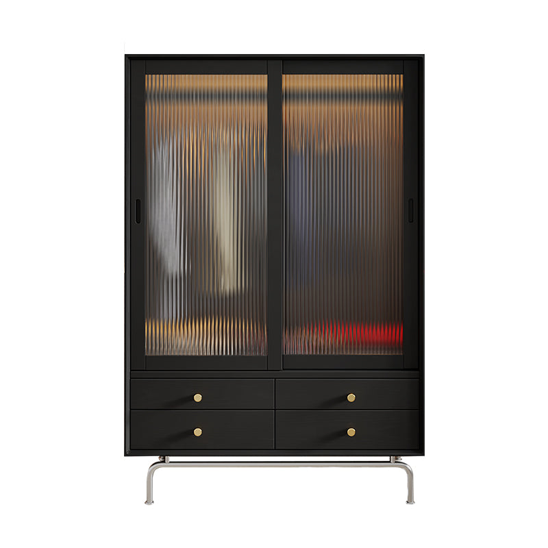 Pine Wood Black Storage Cabinet Modern Cabinet with Glass Doors