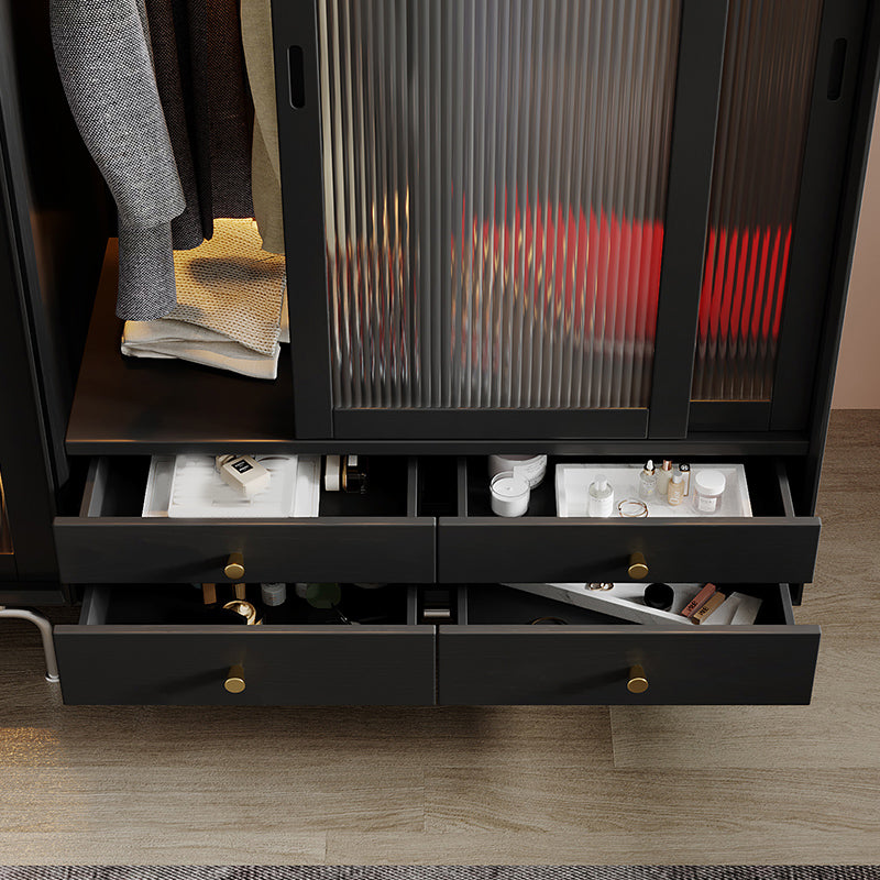 Pine Wood Black Storage Cabinet Modern Cabinet with Glass Doors