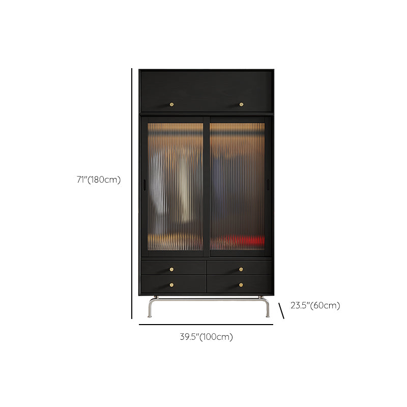 Pine Wood Black Storage Cabinet Modern Cabinet with Glass Doors
