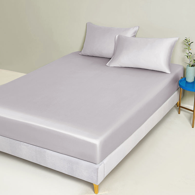Bed Sheet Set Silk Solid Color Cooling Antimicrobial Breathable