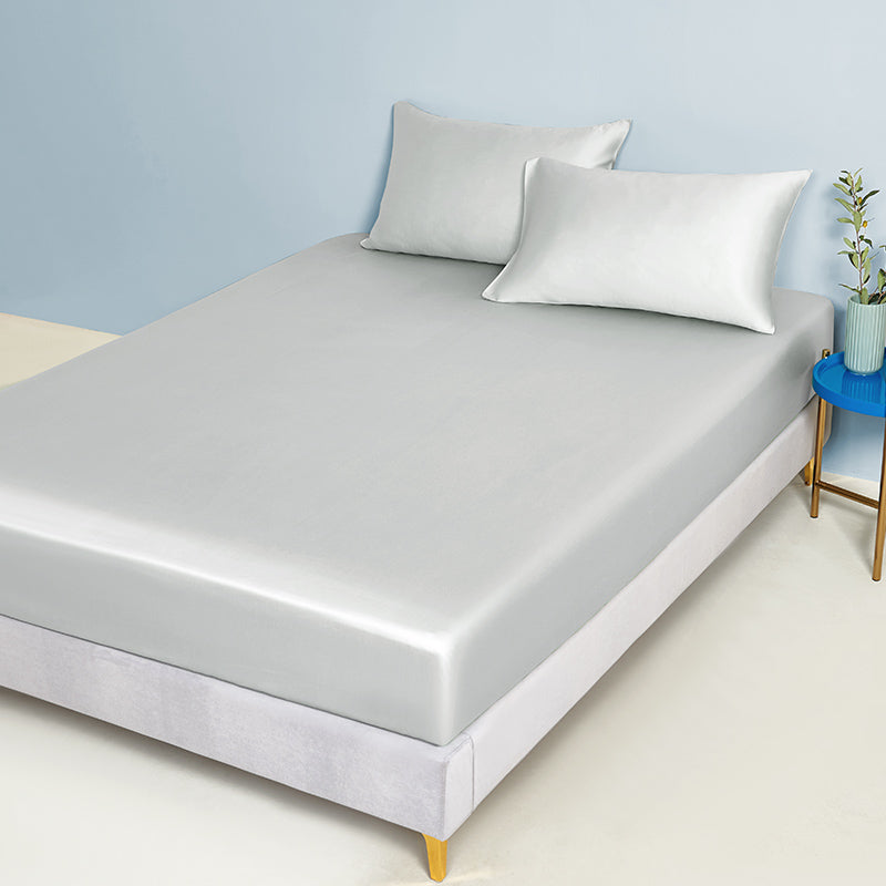 Bed Sheet Set Silk Solid Color Cooling Antimicrobial Breathable