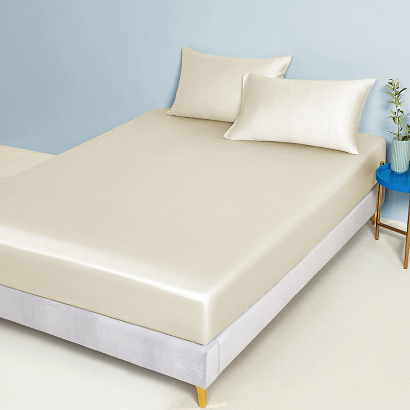 Bed Sheet Set Silk Solid Color Cooling Antimicrobial Breathable