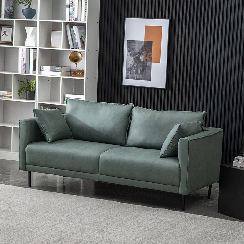 Contemporary Faux Leather Sofa with 2 Pillows Square Arm Settee