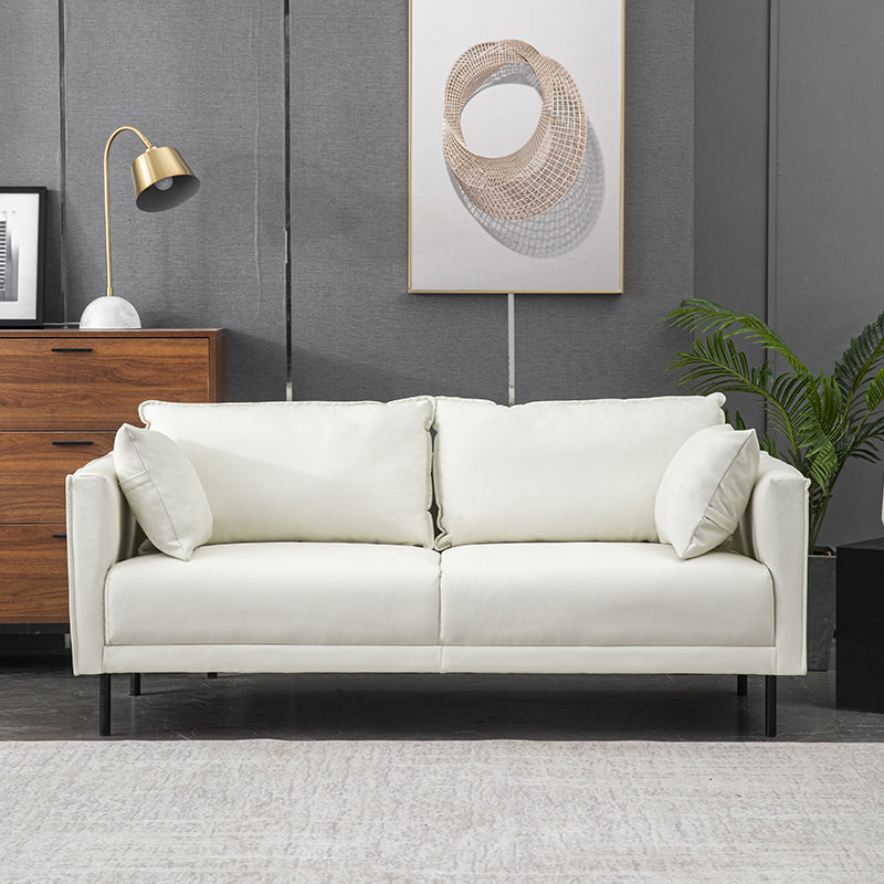 Contemporary Faux Leather Sofa with 2 Pillows Square Arm Settee