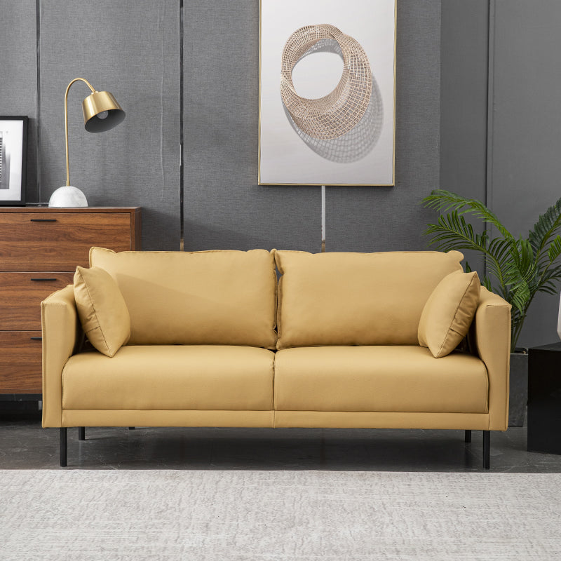 Contemporary Faux Leather Sofa with 2 Pillows Square Arm Settee