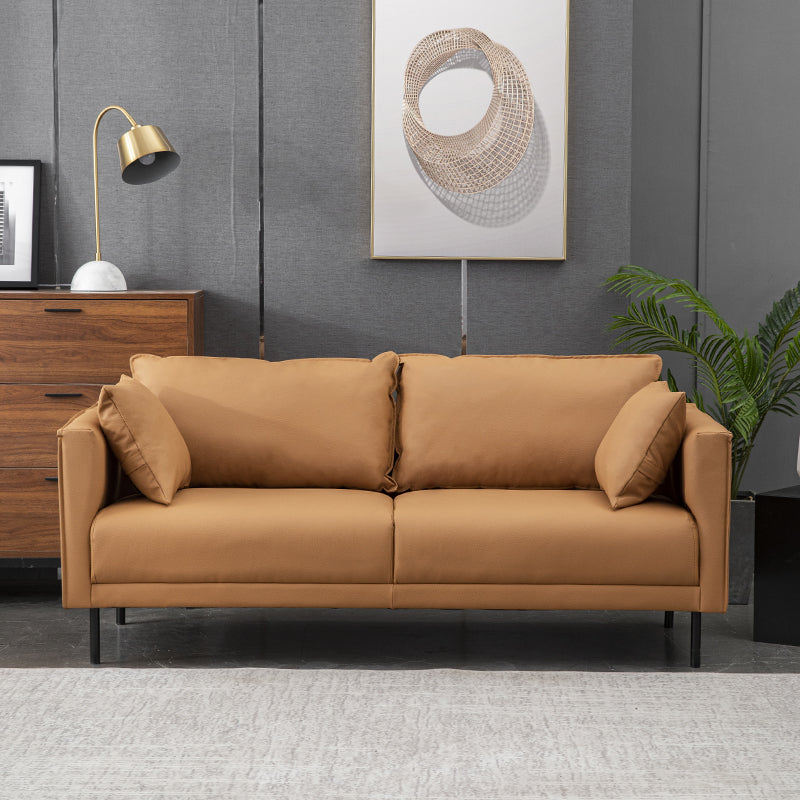 Contemporary Faux Leather Sofa with 2 Pillows Square Arm Settee