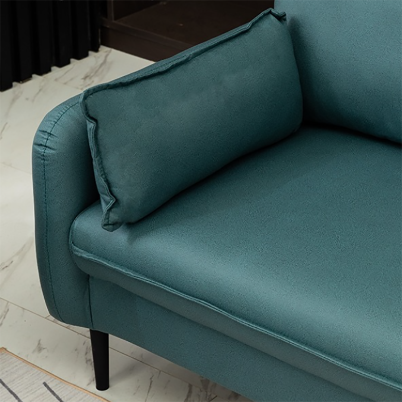 Contemporary Faux Leather Sofa with 3 Pillows Square Arm Living Room Settee