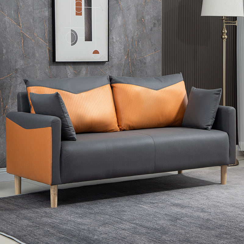 Contemporary Sofa with 2 Pillows Square Arm Living Room Seating