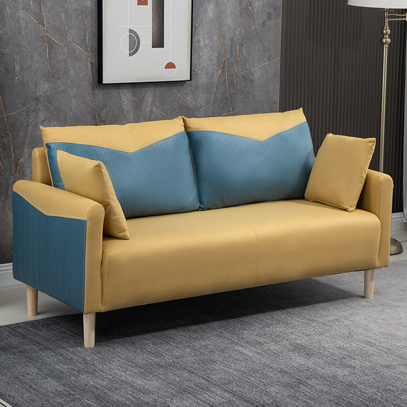 Contemporary Sofa with 2 Pillows Square Arm Living Room Seating