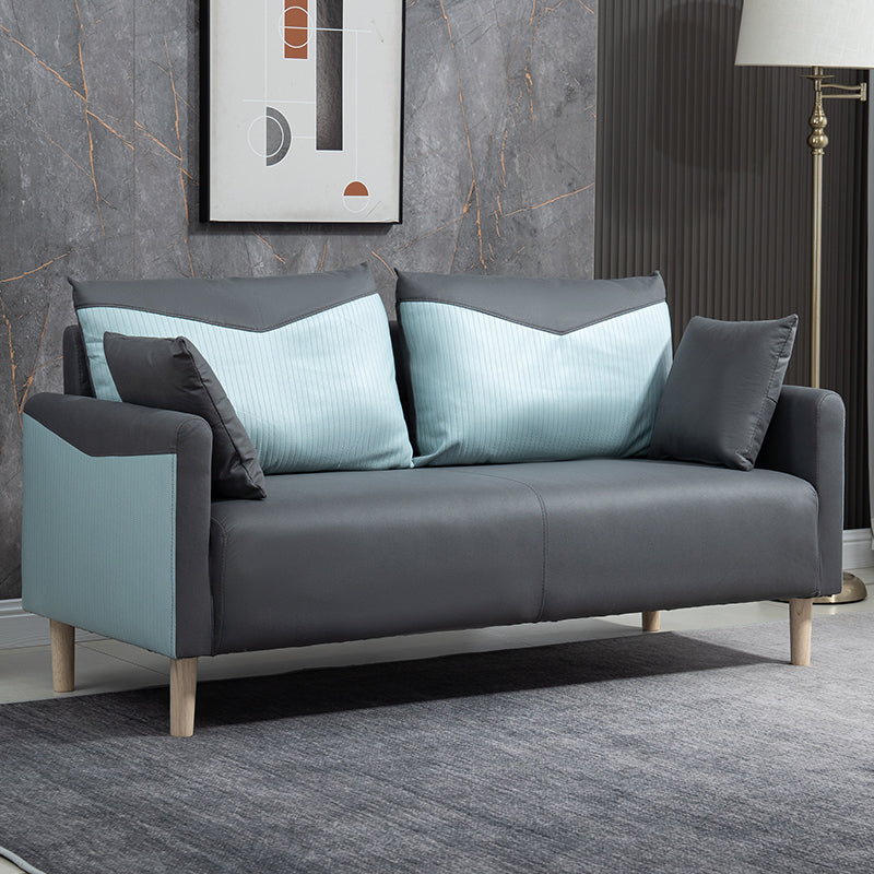 Contemporary Sofa with 2 Pillows Square Arm Living Room Seating