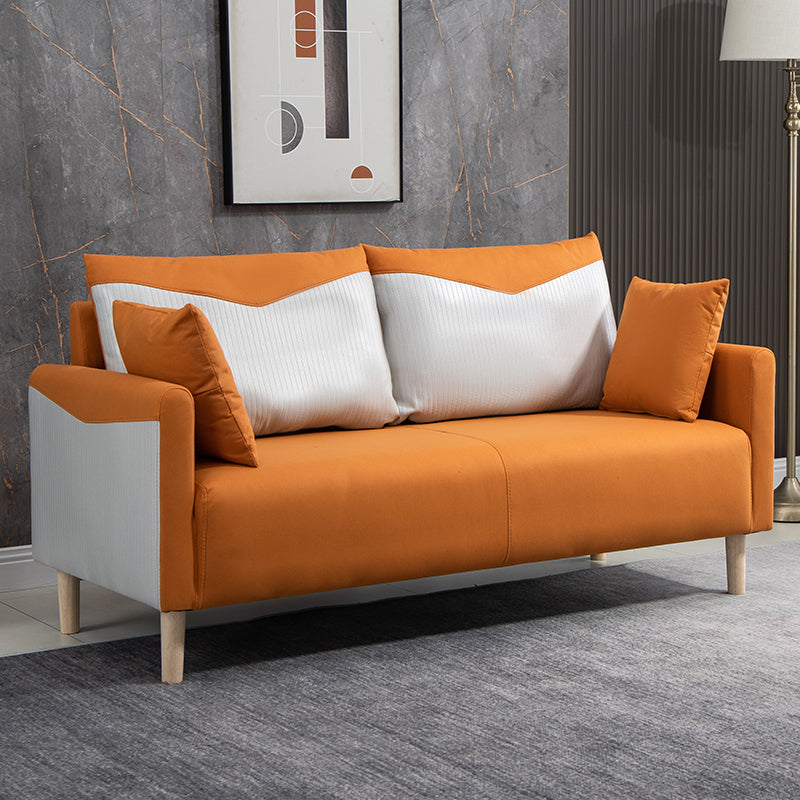 Contemporary Sofa with 2 Pillows Square Arm Living Room Seating
