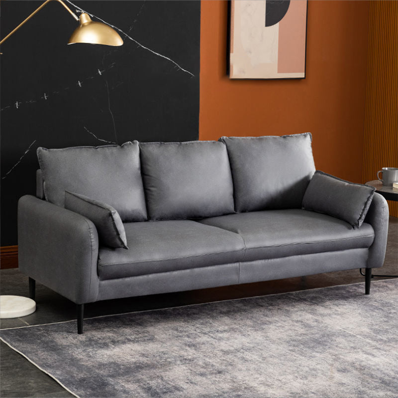 3-Seater Leather Square Arm Pillows Back Sofa for Living Room