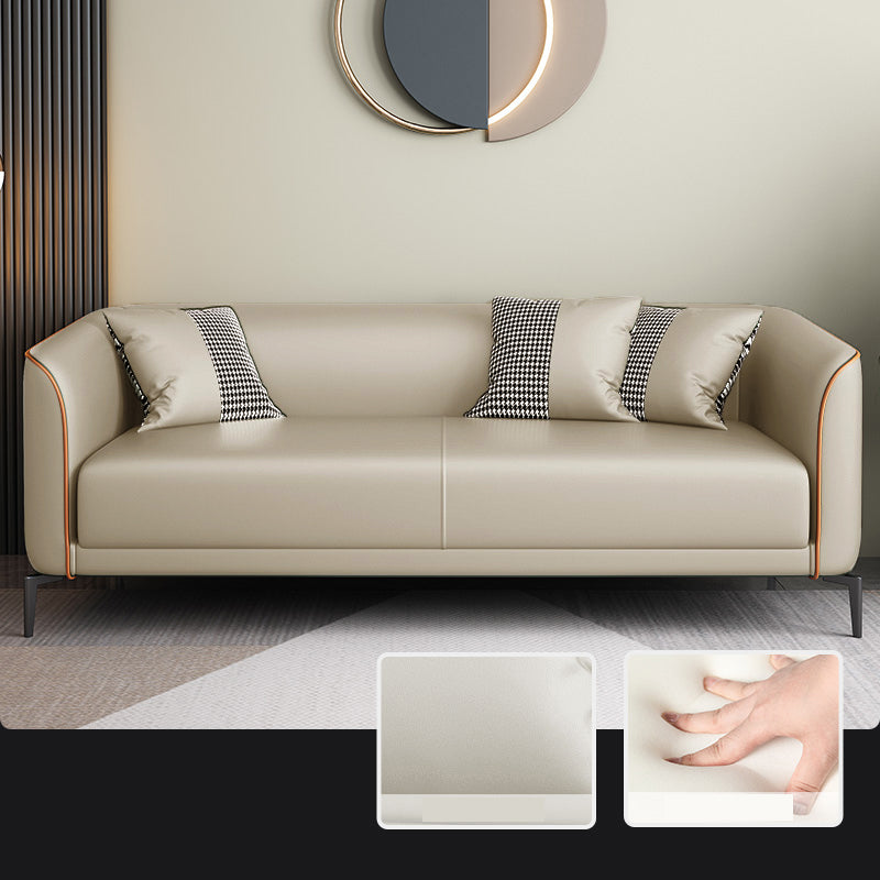 Sloped Arm Faux Leather Sofa Nordic 26" H Seating with Single Cushion