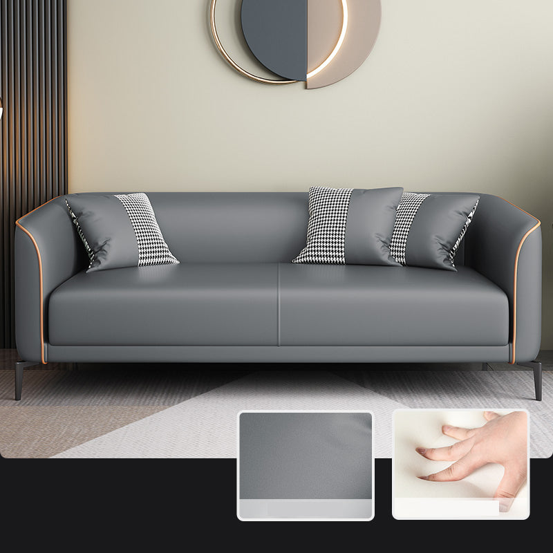Sloped Arm Faux Leather Sofa Nordic 26" H Seating with Single Cushion