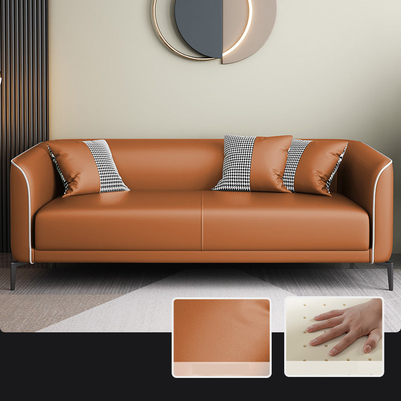 Sloped Arm Faux Leather Sofa Nordic 26" H Seating with Single Cushion