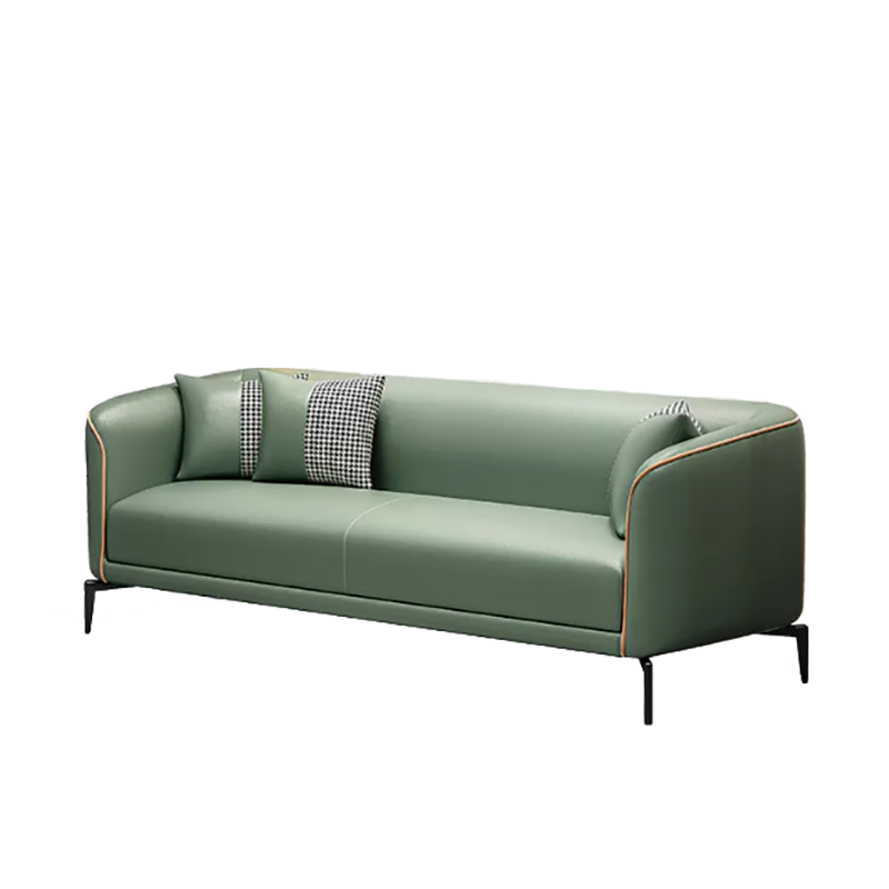 Sloped Arm Faux Leather Sofa Nordic 26" H Seating with Single Cushion