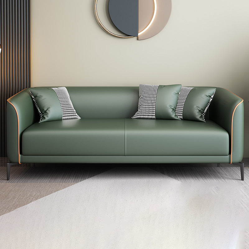 Sloped Arm Faux Leather Sofa Nordic 26" H Seating with Single Cushion