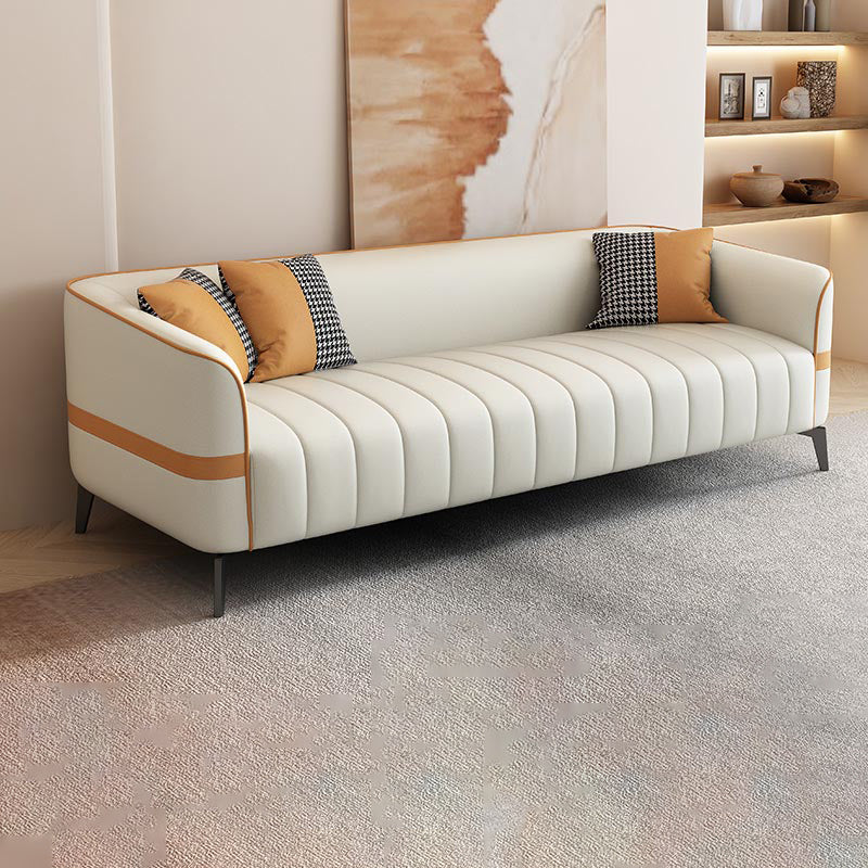 Sloped Arm Faux Leather Sofa Nordic 26" H Seating with Single Cushion