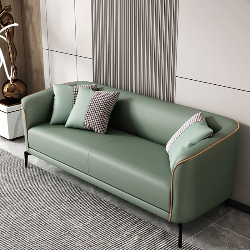 Sloped Arm Faux Leather Sofa Nordic 26" H Seating with Single Cushion