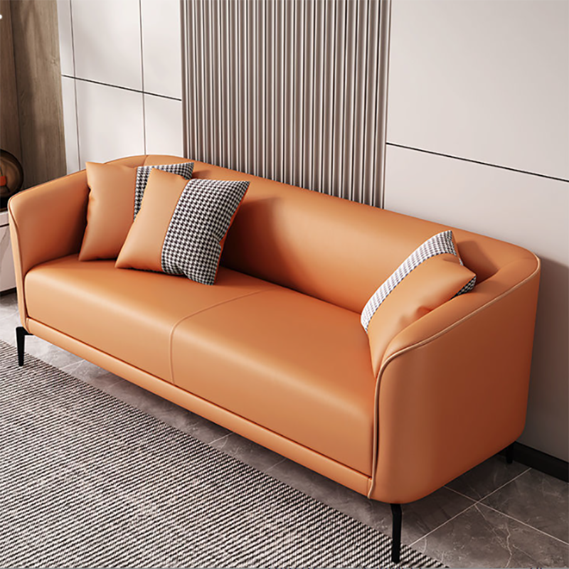 Sloped Arm Faux Leather Sofa Nordic 26" H Seating with Single Cushion