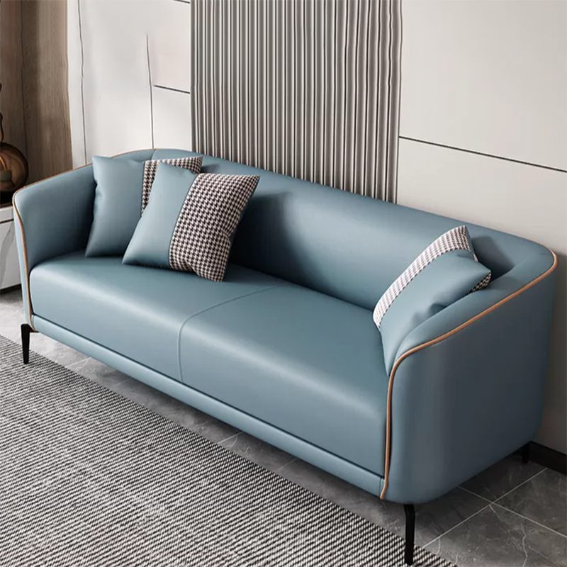 Sloped Arm Faux Leather Sofa Nordic 26" H Seating with Single Cushion