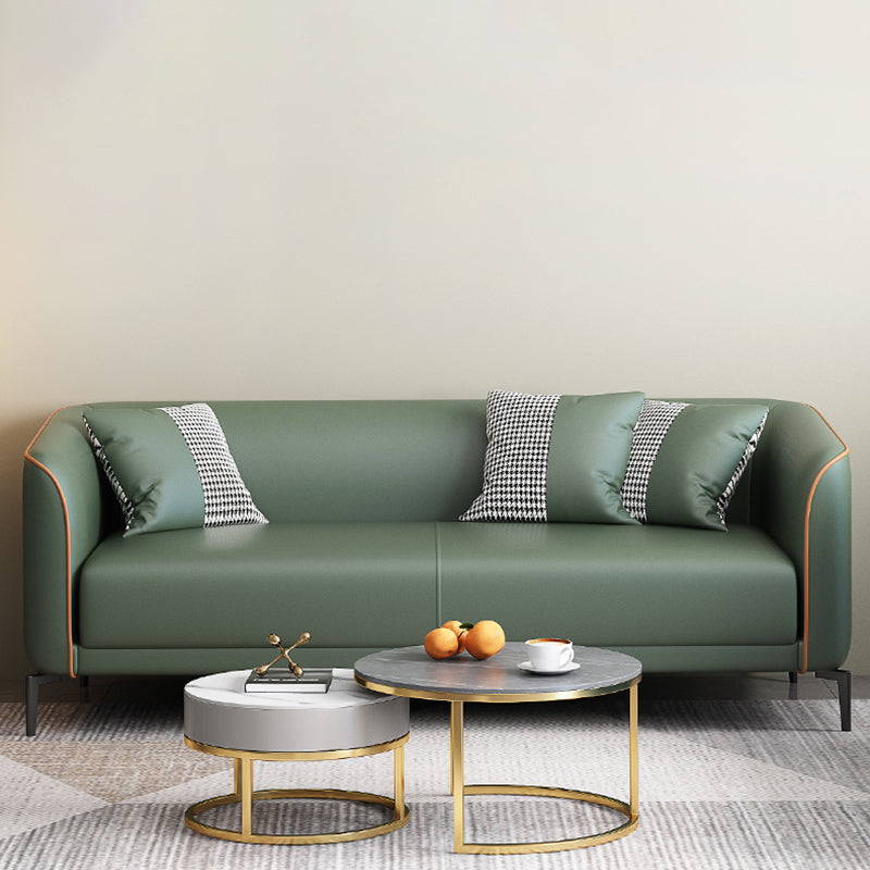 Sloped Arm Faux Leather Sofa Nordic 26" H Seating with Single Cushion