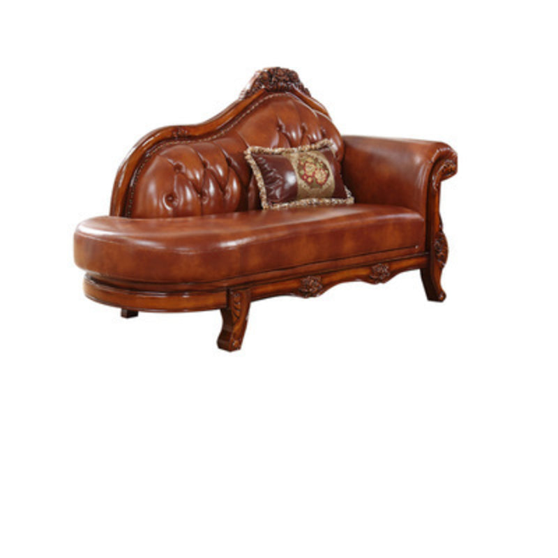 Genuine Leather Tufted Back Sofa Leather Round Arm Sofa in Brown